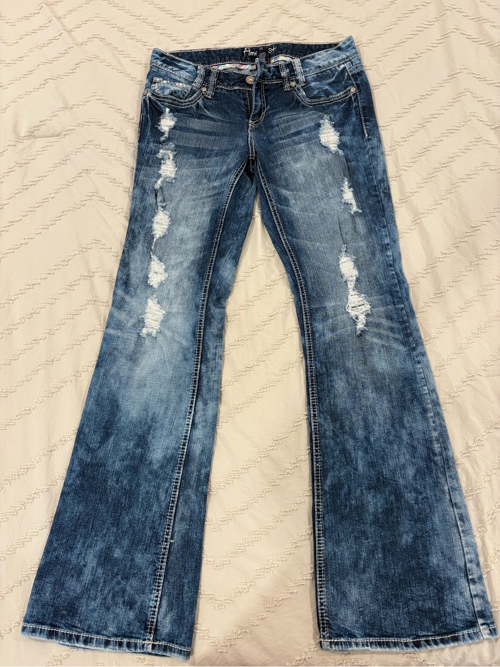 Amethyst Jeans Distressed Blue Flare Jeans